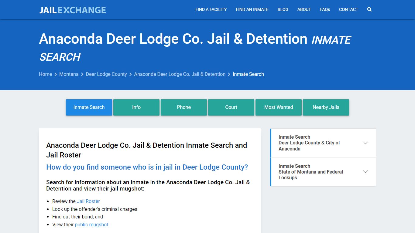 Anaconda Deer Lodge Co. Jail & Detention Inmate Search