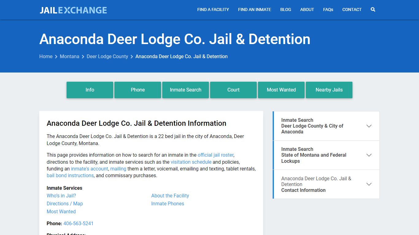 Anaconda Deer Lodge Co. Jail & Detention - Jail Exchange